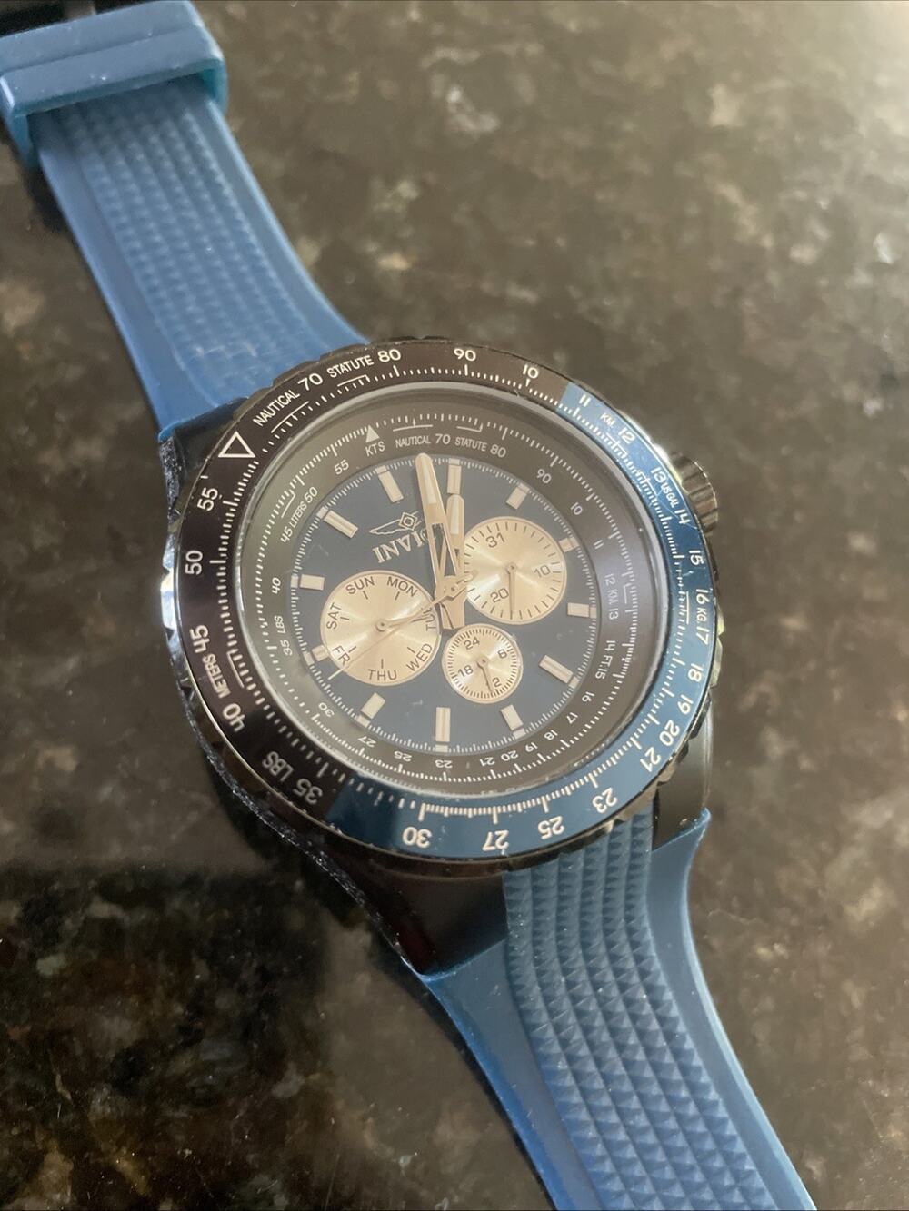 Invicta Men's 33037 Aviator Quartz Chronograph Blue, Black Dial Silicone Watch